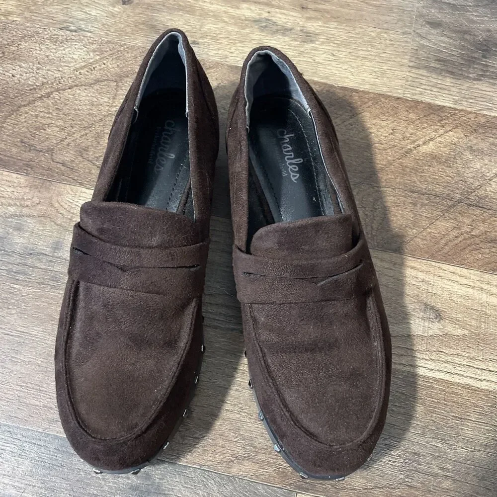 Charles by Charles David Boy Brown Suede Penny Loafers Size 7.5 M Silver Studs